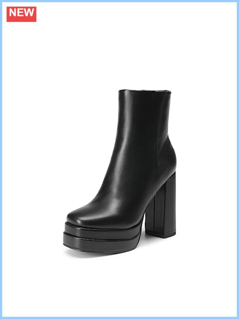 Y2K Chunky Heel Ankle Boots Faux Leather Square Toe Platform Side Zipper